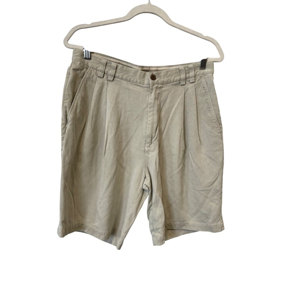 Tommy Bahama Pleated Silk Chino Shorts Size 33 Tan Beige Neutral Summer Outdoor